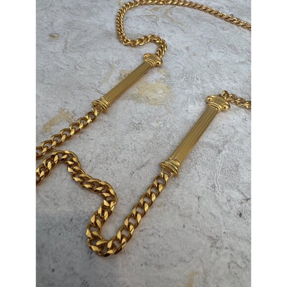Rare Monet Vintage Gold Tone Flapper Style Necklace Chain with Column Pendants - Picture 3 of 6